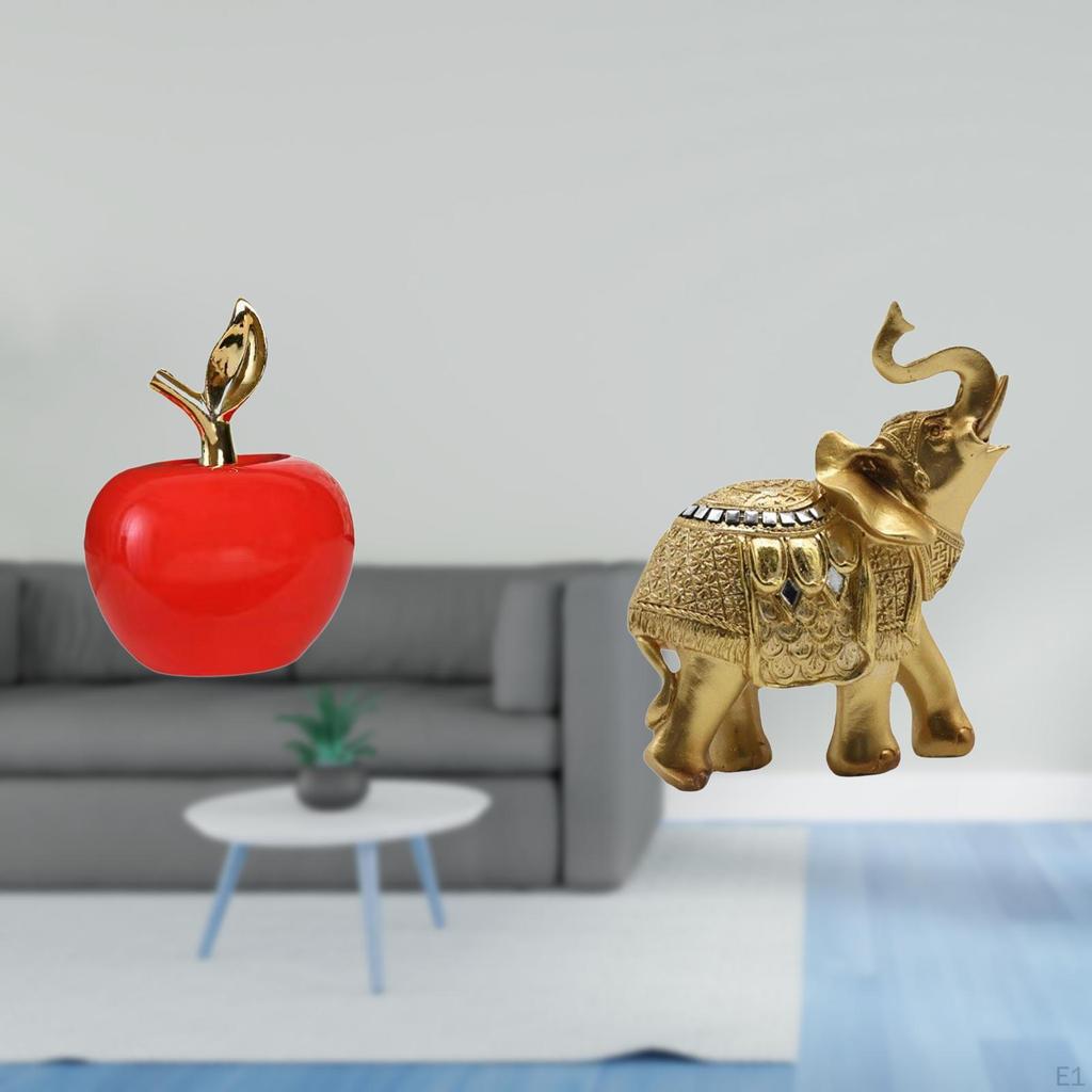 Ceramic Elephant Figurine Sculpture Ornament Artwork Resin Fruit Animal Statue Decorative Home
