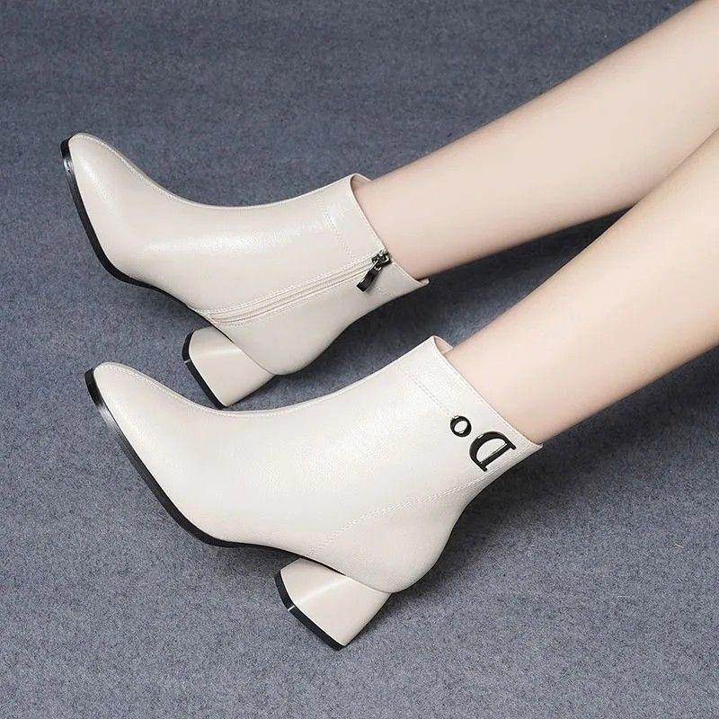 Coarse heel short boots women's autumn and winter new high heel velvet new single boots fashionable versatile thin women's boots