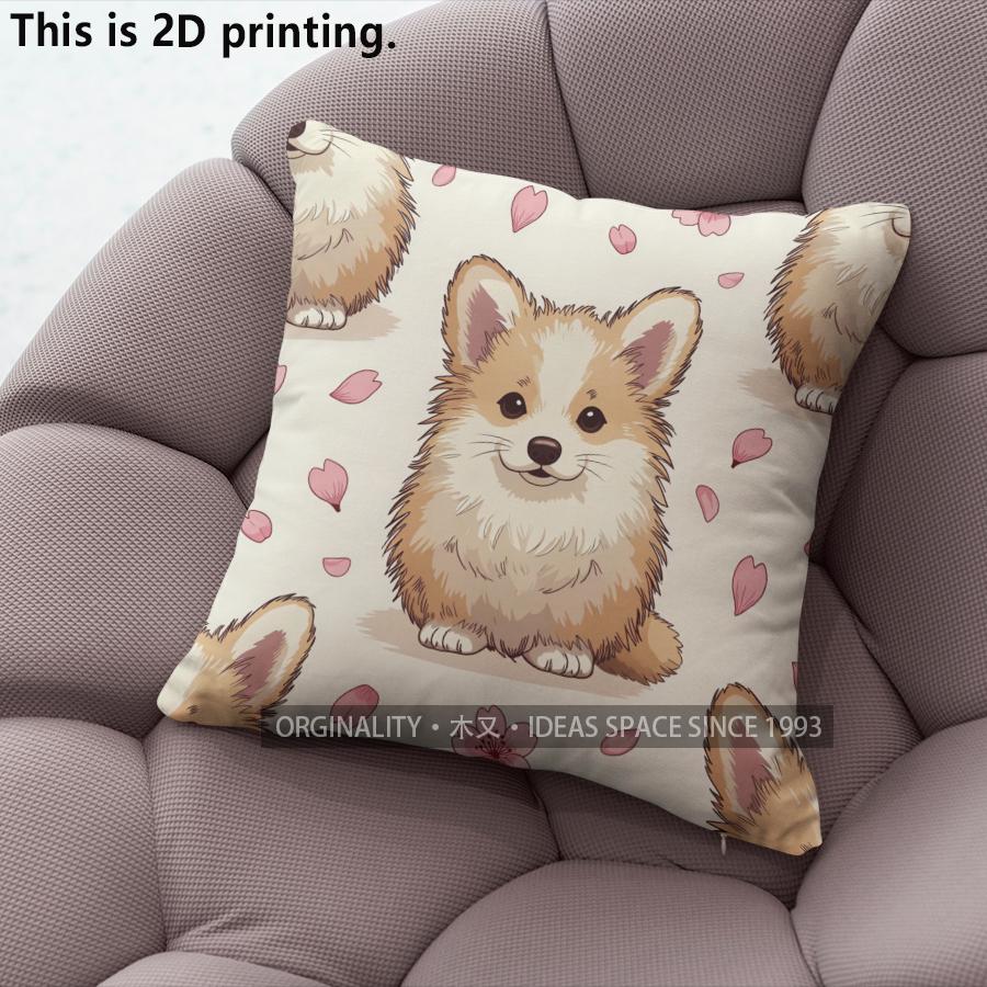 Cute Sakura Corgi Print Throw Pillow Cases Pattern Cushion Cover Suitable For Sofa Bedroom Car Pillow Cover