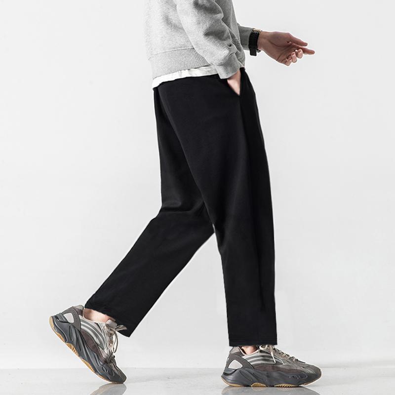 Li Ning Solid Color Elastic Waist Straight Leg Knitted Sports Pants Men bottoms Black AKLS451-1