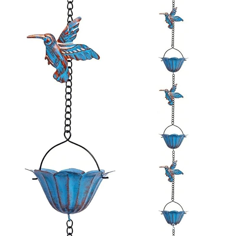 Retro Metal Rain Chain With Hummingbird Design For Easy Installation Outdoor Gutter Downspout Garden Decoration Piece