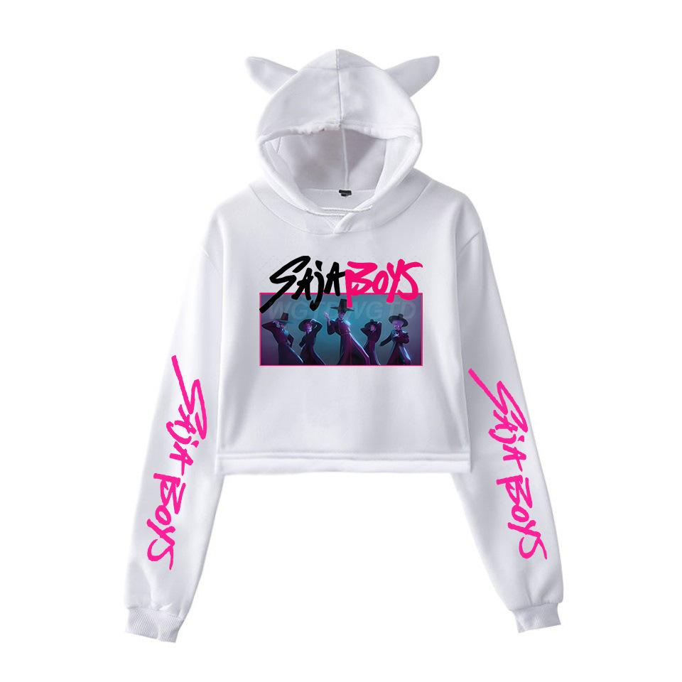 KPop Demon Hunters Characters Printed Women Hoodie Cat Ears Long Sleeve Crop Tops Saja Boys Trend Harajuku Streetwear Women's Clothing