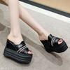 Fashion Slippers Casual Shoes On A Wedge Platform Slides Women Heels Pantofle Luxury Soft High 12CM Summer Fashion PU Fabric Leisure