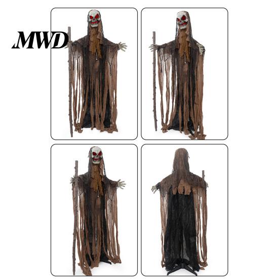 Motion Sensor Haunted Props Halloween Scary Animatronics Witch Decoration, Sound Activated Standing with Creepy Secret Room Accessories Voice, Horror