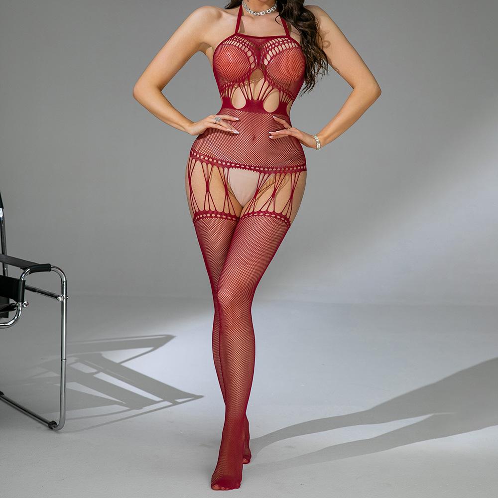 Sex underwear rose red sexy suspender open base non-slip temptation transparent onesie