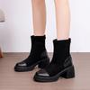 Winter Short Plush Inside Women Ankle Boots Platform Thick Heels Shoes Fashion Banquet Party Stretch Slim Short Botas Mujer