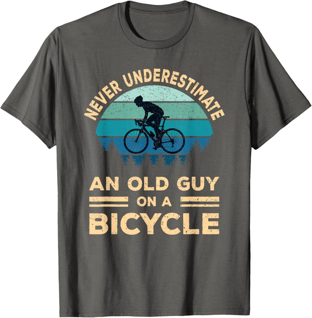 Never Underestimate an Old Guy On A Bicycle Cycling Bike Men TShirt Graphic Tee Breathable Short Sleeve TShirt for Men
