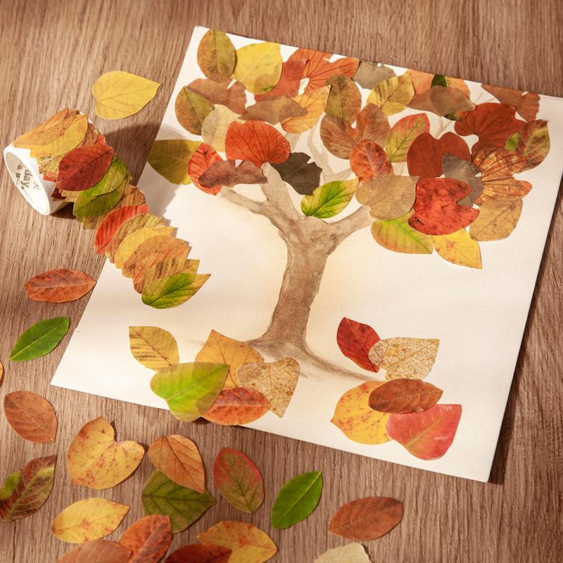 1roll/50pcs Yellow Autumn Leaves Series, Creative Plant Stickers for Hand Account Decoration