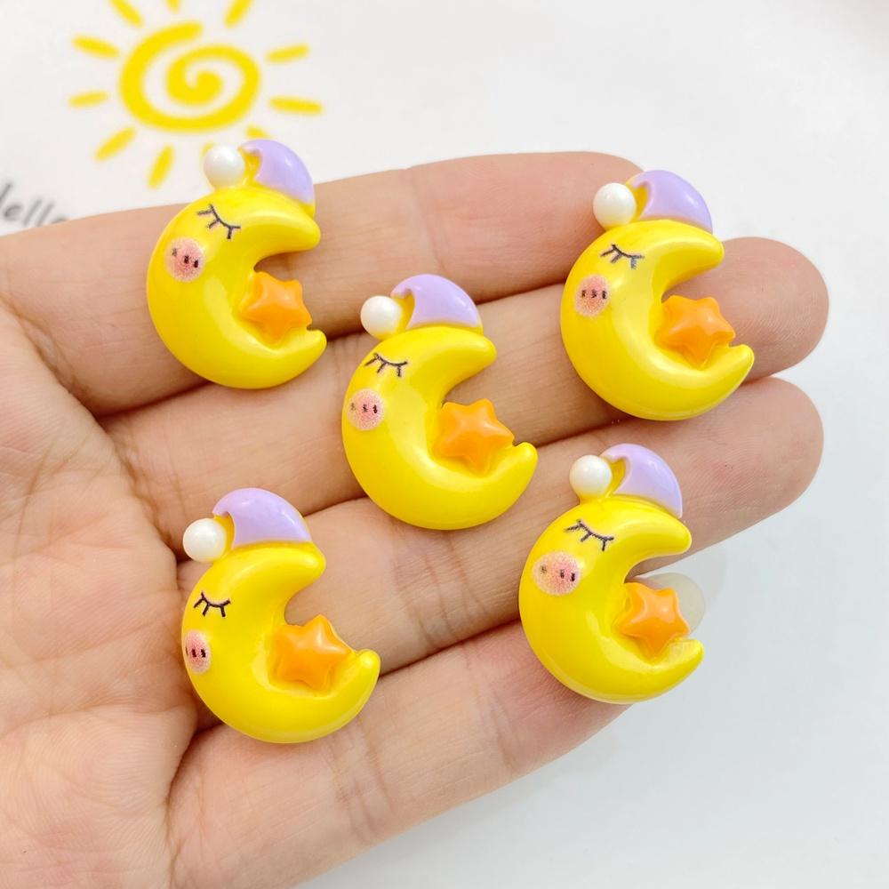 10Pcs New Cute Resin Sun, Stars, Moon, Clouds Series Flat Back Parts Embellishments For Hair Bows Accessories
