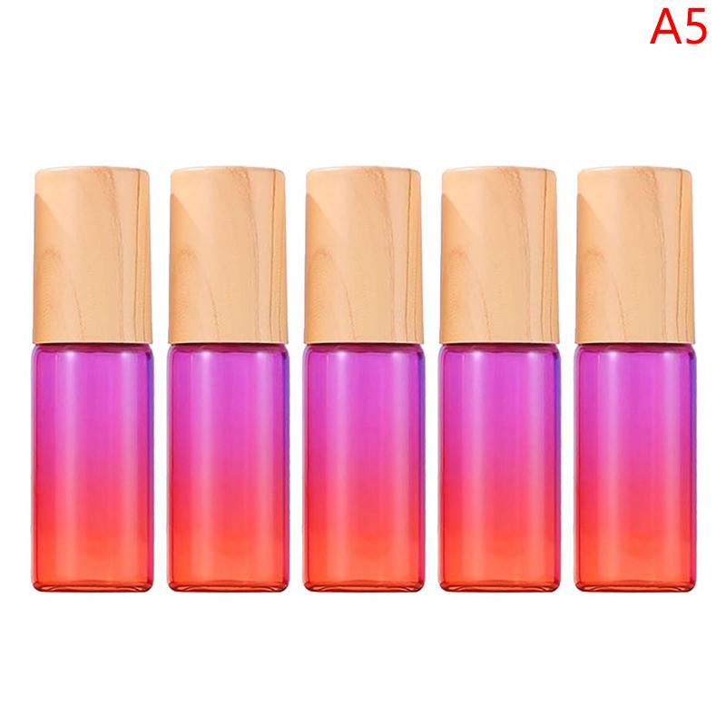 5pcs Thick Glass Roll On Bottles 5ml Gradient Color Empty Bottle Roller Ball Bottle For Essential Oil Travel Kit