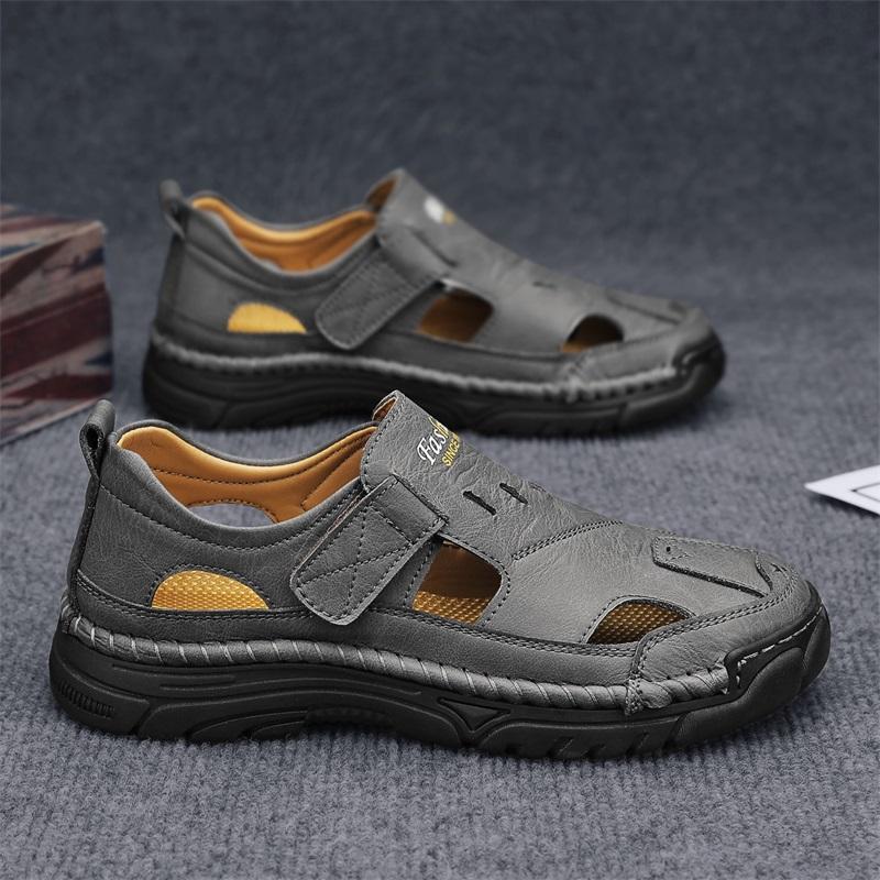 Sandali Uomo Intagliati in Pelle con Suola Spessa Scarpe da Spiaggia Antiscivolo Sandali Artigianali Versatili Scarpe Basse da Uomo Scarpe Estive da Esterno