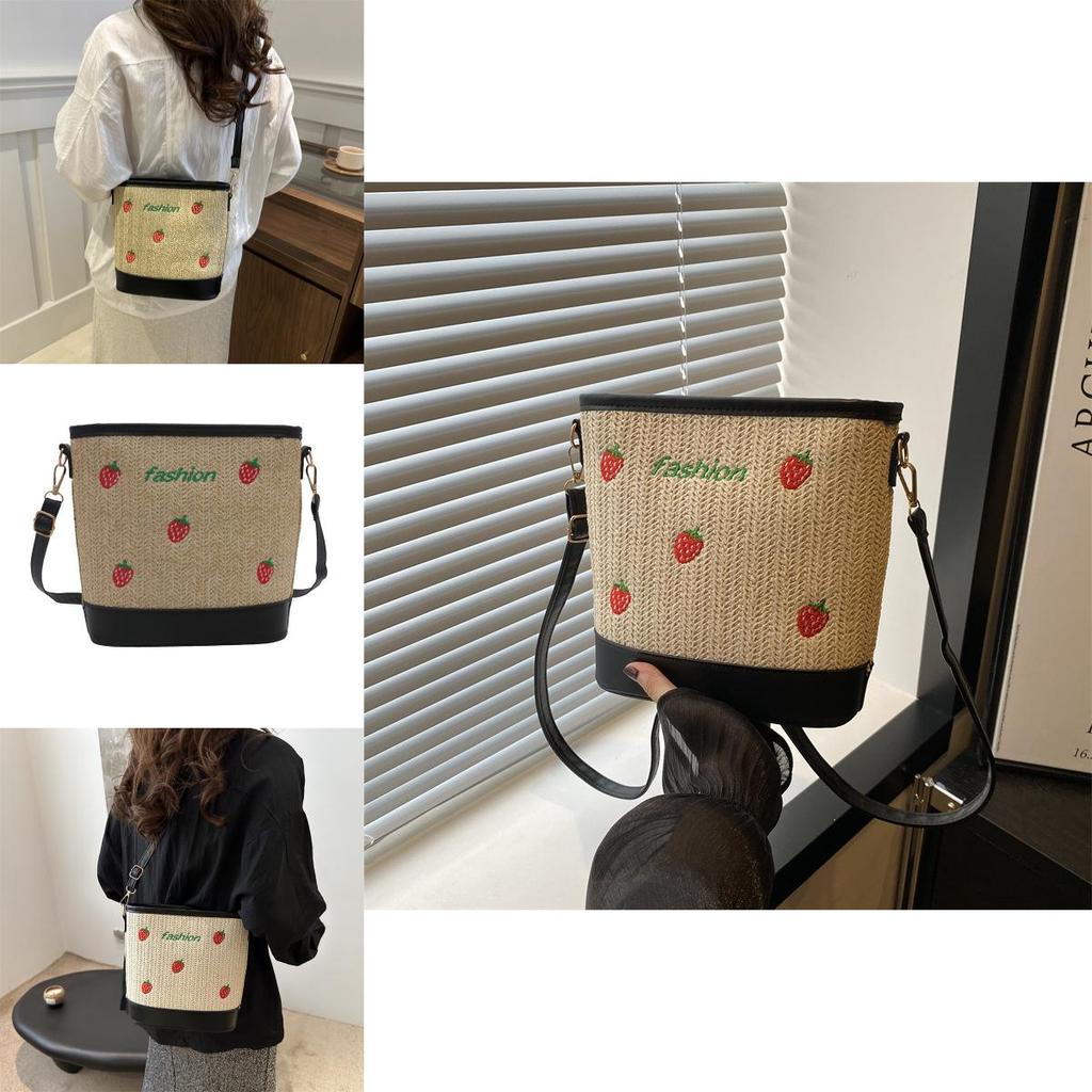 Stylish Woven Bucket Bag For Women Casual Summer Crossbody Tote In Khaki And Beige