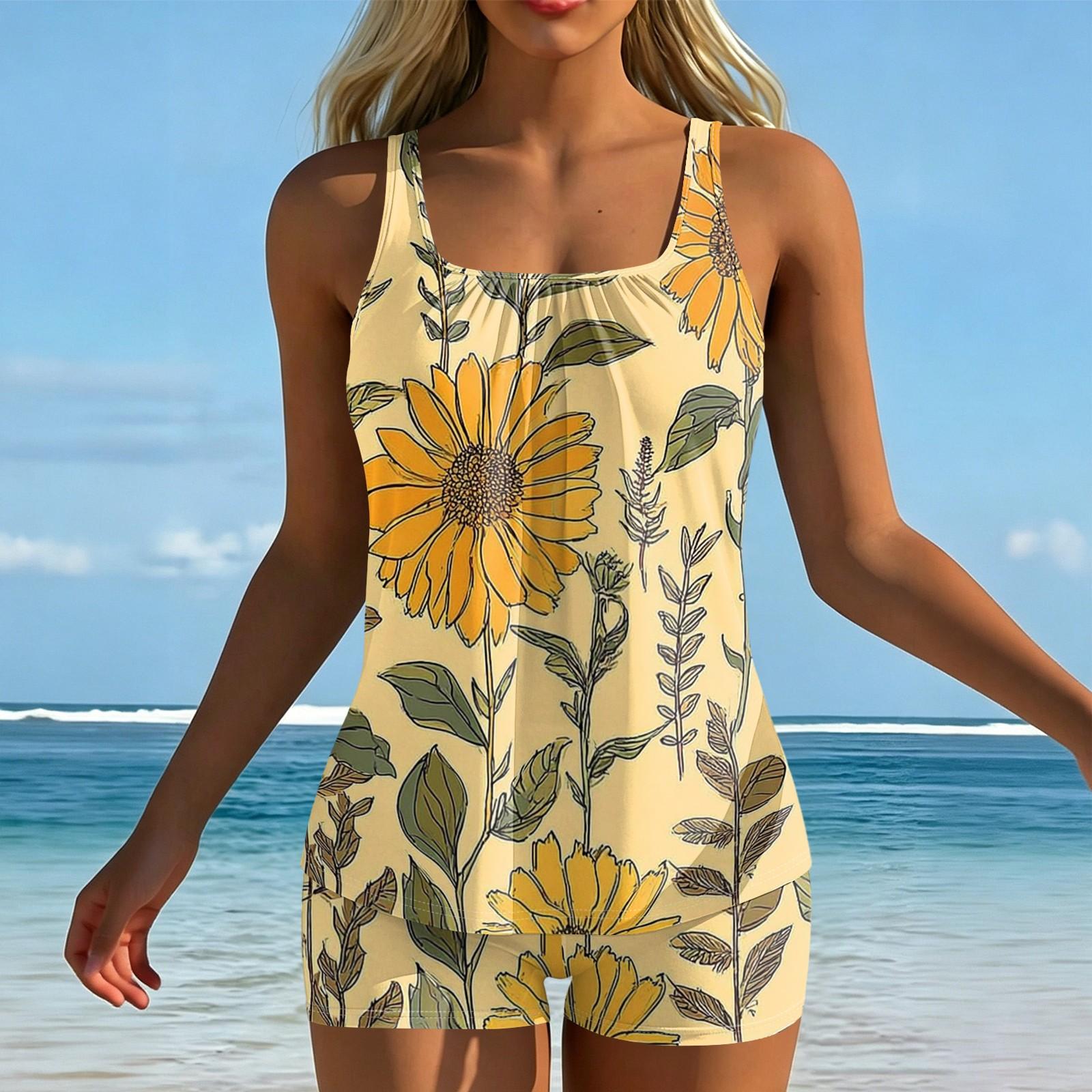 

Women s Printed Split Swimsuit Sport Swimsuit Two-Piece Set XL жовтий