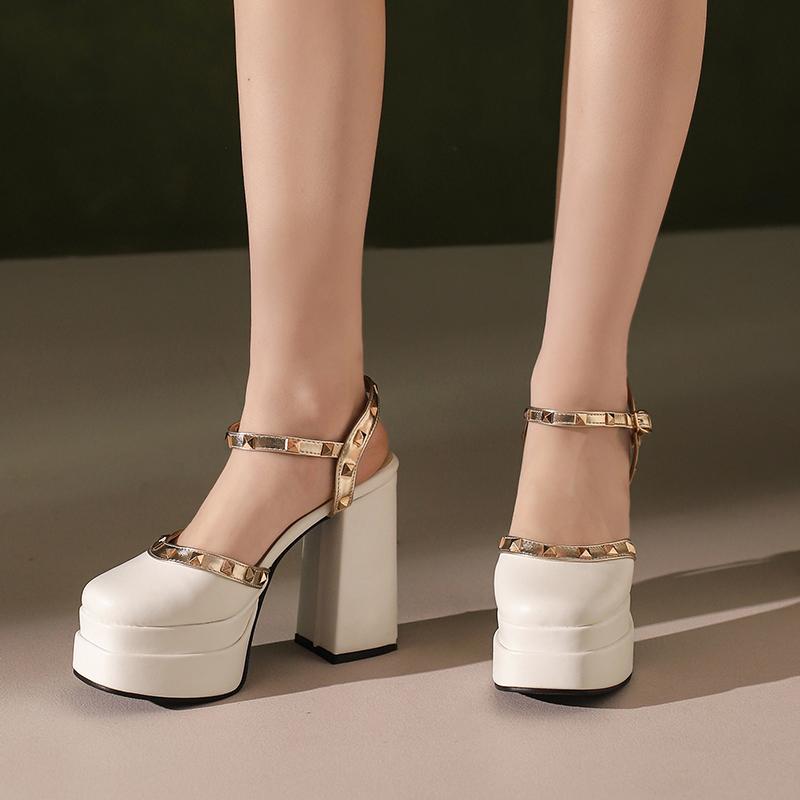 Women's High-heeled Sandals Spring and Summer New Sexy European and American Style Waterproof Table Thick Heel Large Size Roman Sandals