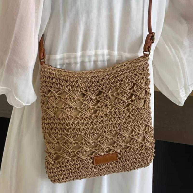 Hollow straw bag handwoven bag travel messenger bag lazy wind shoulder portable beach bag versatile