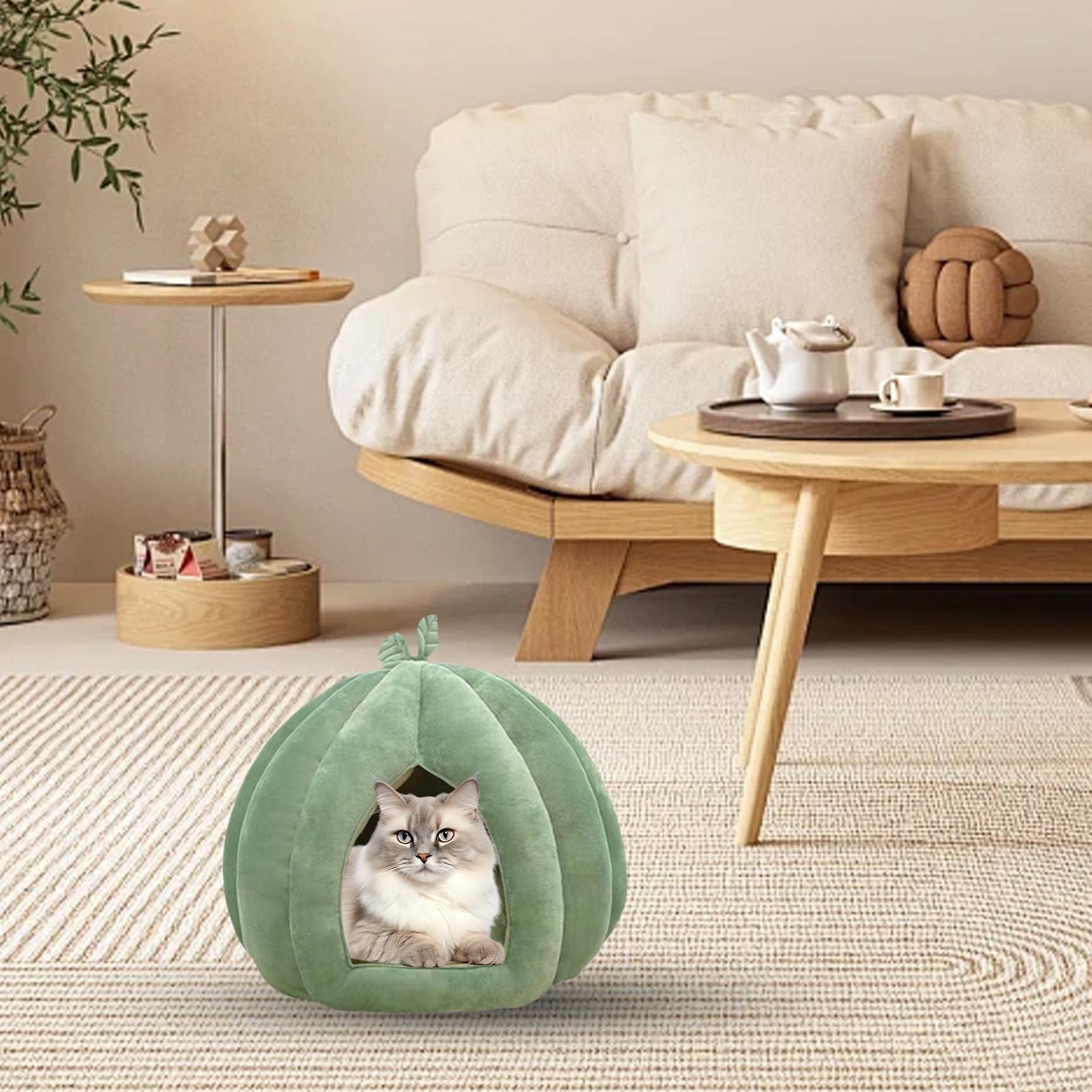 

Pumpkin Shape Cat Bed Semi Enclosed Cat Cave House Winter Thickened Halloween Pet Hideaway For Kittens Puppy Pets Winter Home S