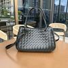 Genuine Leather Woven Shoulder Bag Women Spacious Crossbody With Magnet Medium Size Soft Structured Design