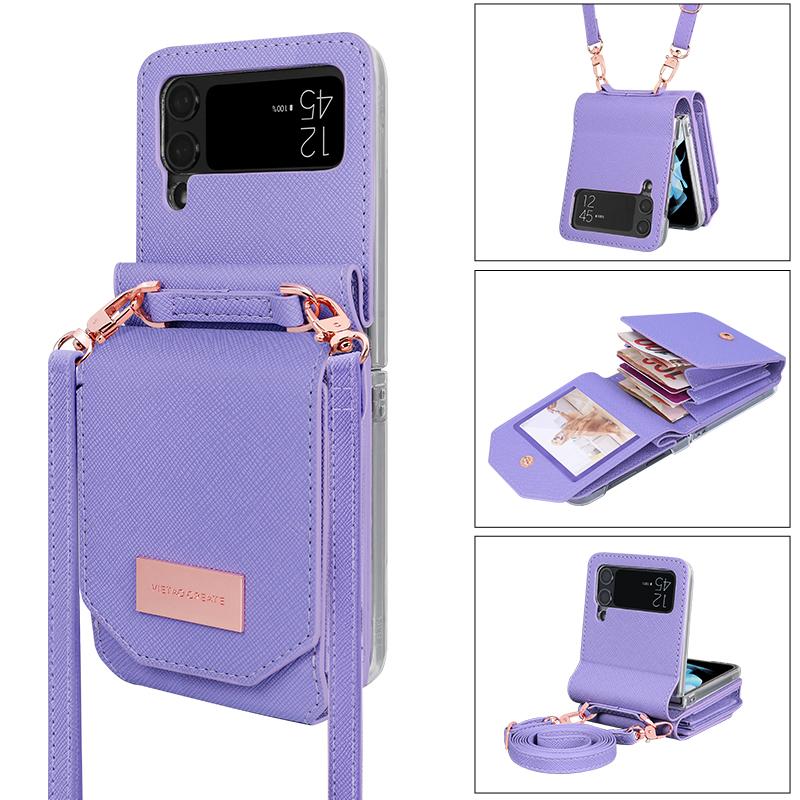 Crossbody Lanyard Leather Wallet Case for Samsung Galaxy Z Flip 4 Flip3 5G Funda Luxury Folio Purse Bag Card Holder Phone Cover