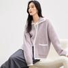 Turn Down Collar Contrast Sweater Jacket Pocket Knitted Zip-Up Cardigan