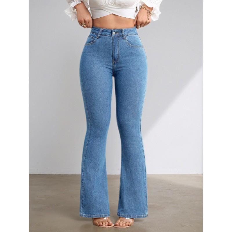 High Waist Ausgestellte Jeans Damen Schmal Geschnitten Weites Bein Hosen Lässiger Stil