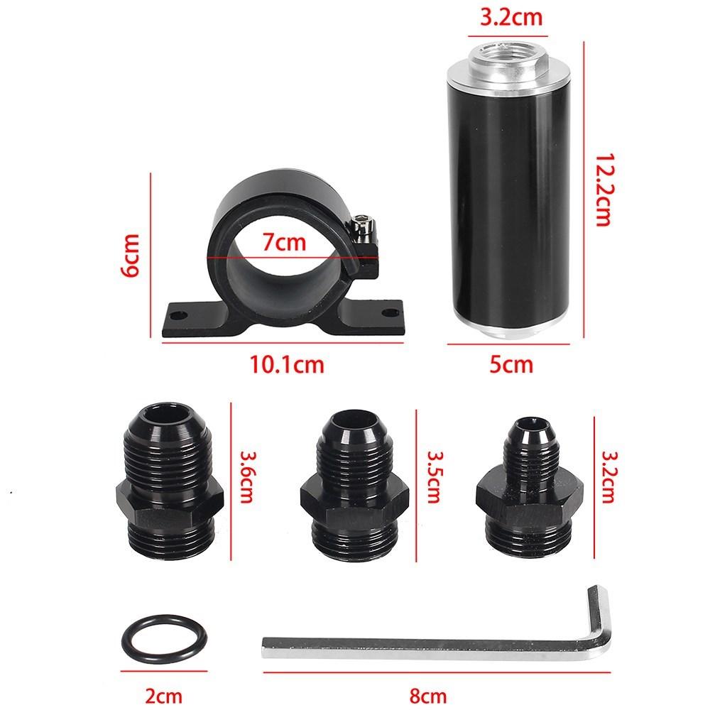 100 Micron Inline Fuel Filter Kit with 6AN 8AN 10AN Adapters & 50mm Mounting Bracket & Wrench Universal Cleanable Black/Red