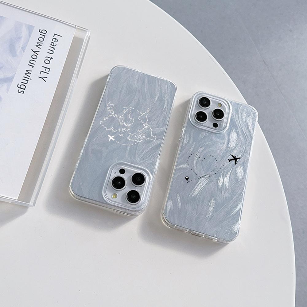 N67 Aircraft Trajectory Art Clear Frame Case for Samsung S25 A05 iPhone 16 13 Pro Max Xiaomi Redmi Note 13 Feather Chiffon Texture Silver Plated Cover