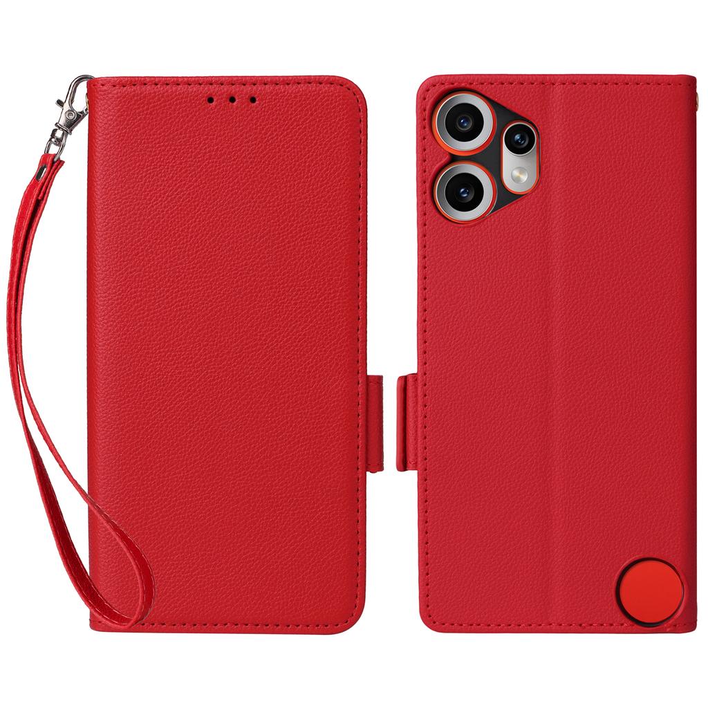 For Nothing CMF Phone 2 Pro Case with Wrist Strap Litchi Texture PU Leather Wallet Phone Cover