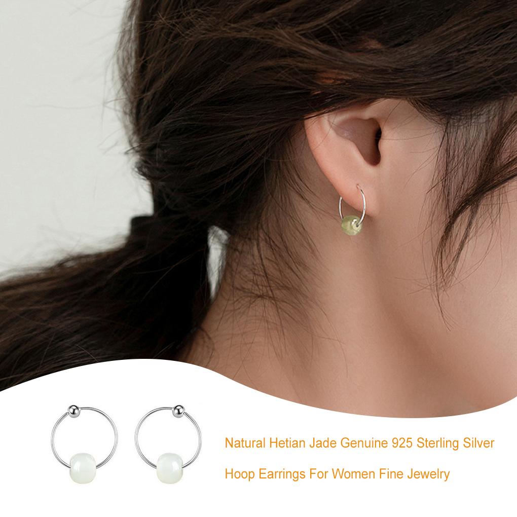 Damen Klassische Retro Öffnungs-Creolen Schmuck Hängende Jadeperlen Dangle Temperament Allround-Stecknadel-Accessoires