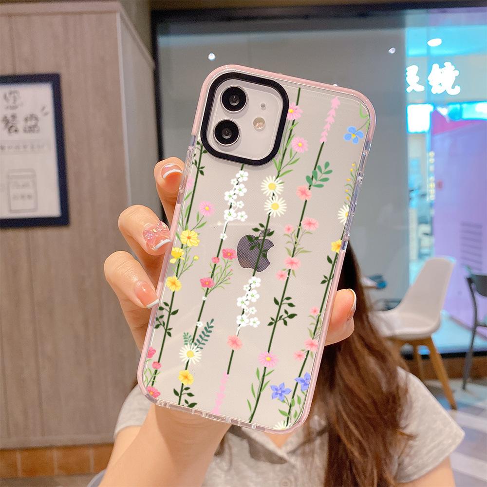 Europe and the United States hot-selling ins wind flower flower apple 17pro transparent mobile phone case iPhone16pm soft case protective case