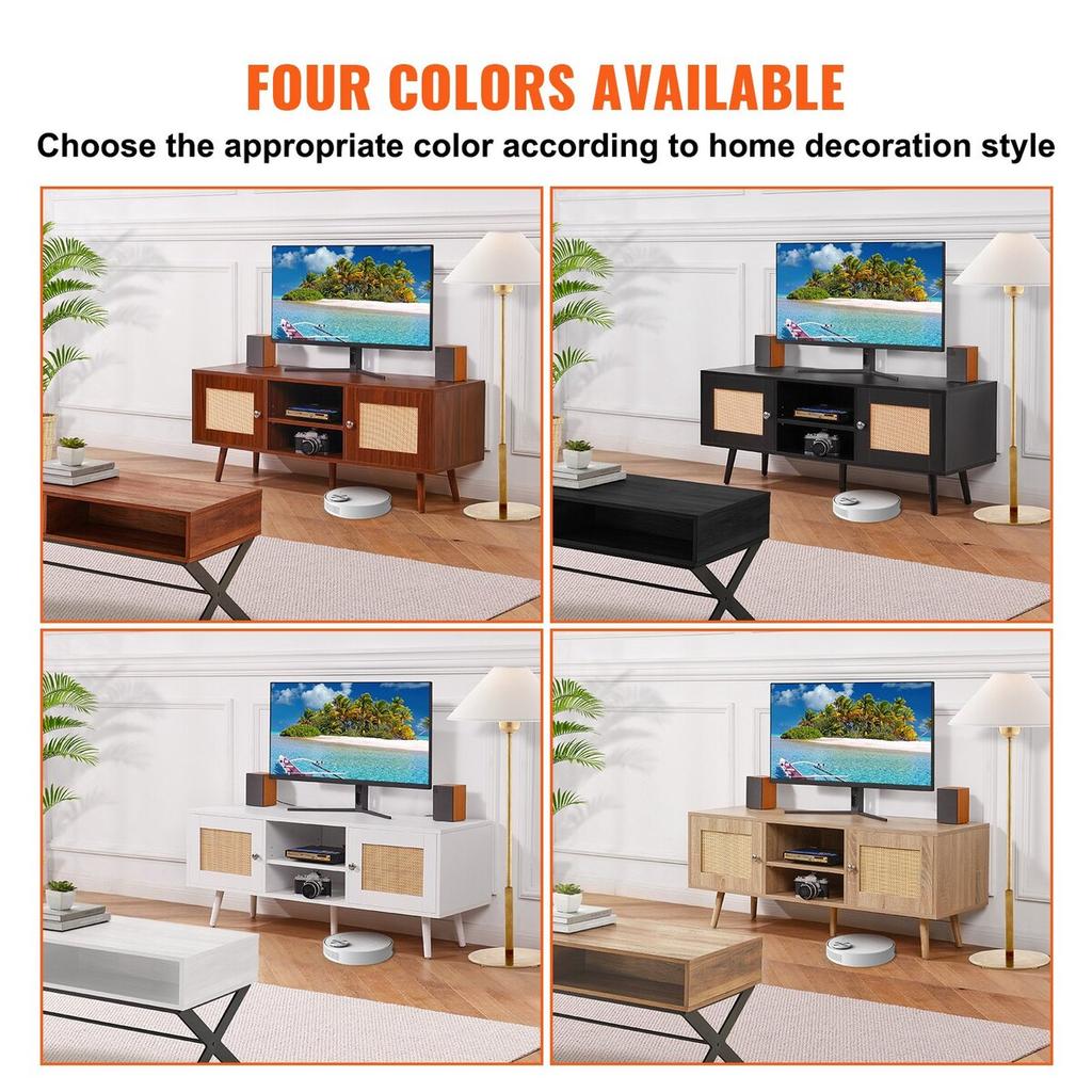 Rattan TV Stand, Boho TV Cabinet for 55 inch TV, Mid Century Modern TV Stand, Rattan TV Console with Adjustable Shelfs for Living Room, Media Room,
