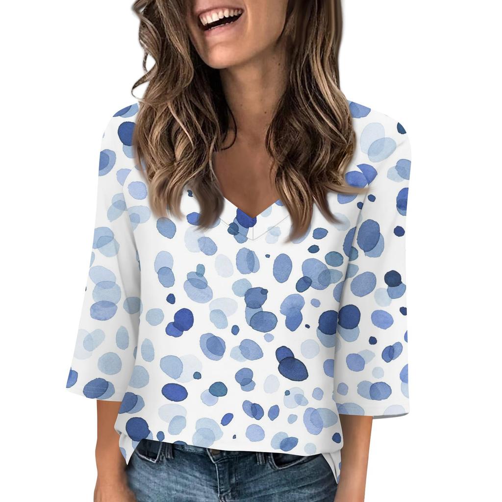 Women's V Neck 3/4 Sleeve Tops Casual T Shirts Basic Summer Tees Loose Pullover Top