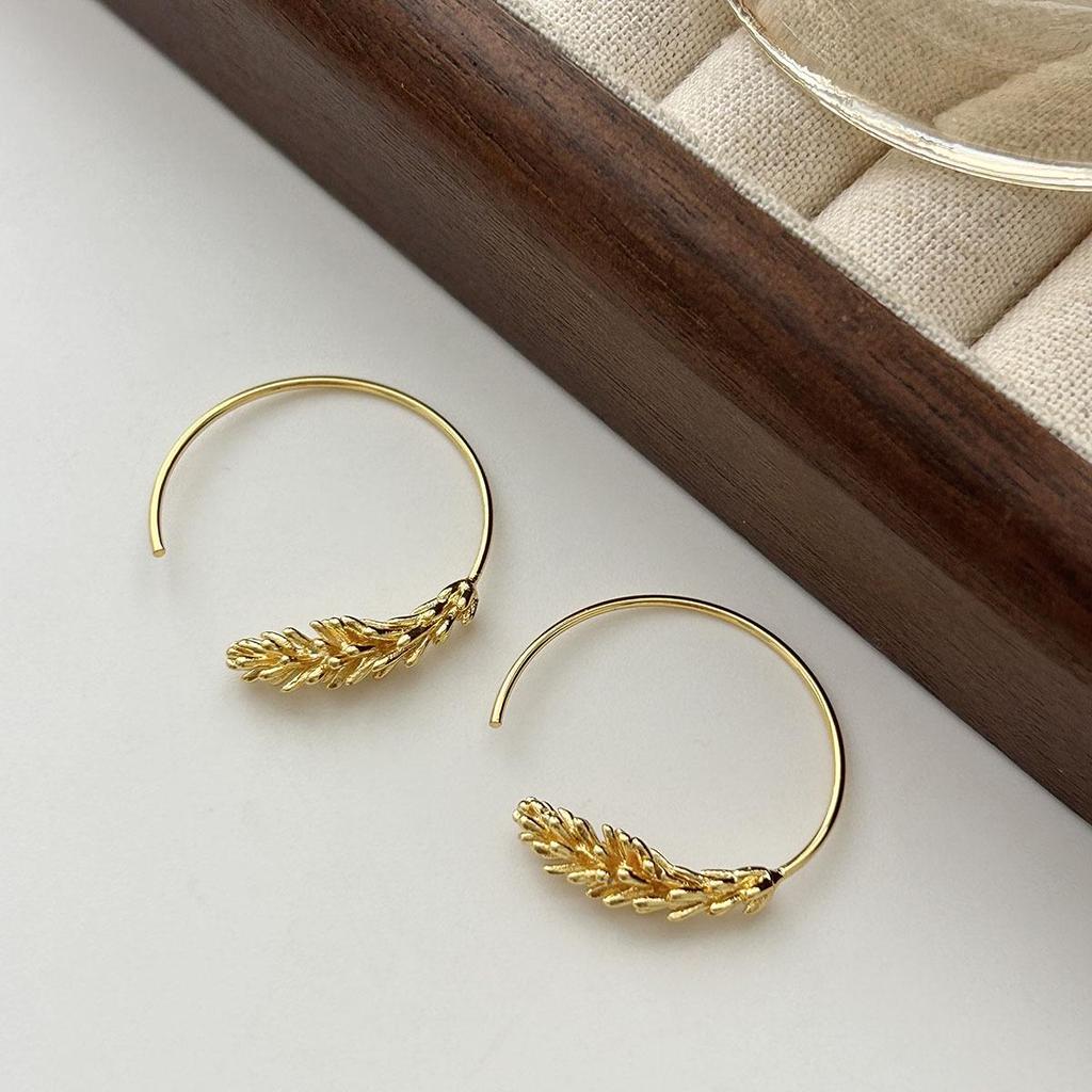 2025 High-End French Wheat Ear Hoop Earrings for Women: Elegant, Versatile, Fashionable Jewelry