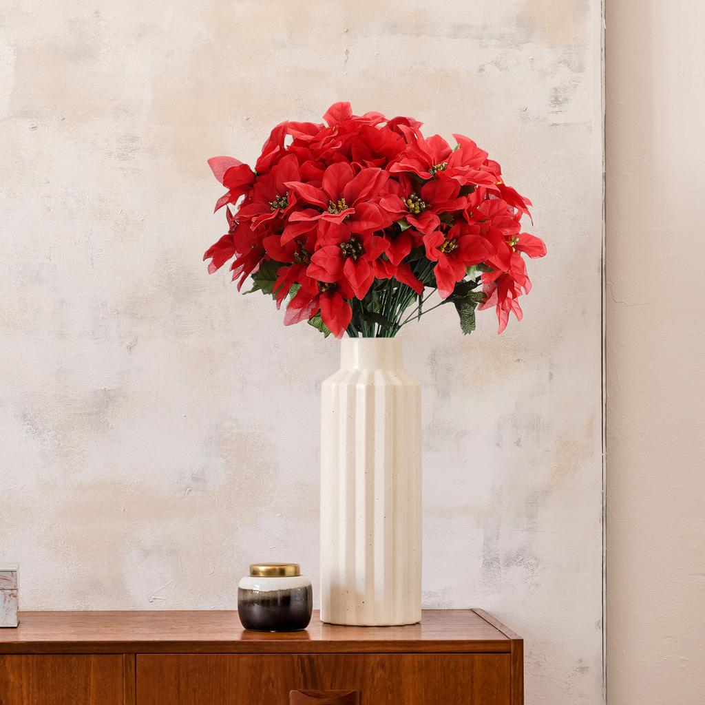 Artificial Poinsettia Flower 35cm 7 Heads 10cm Flower Diameter Artificial Poinsettia Bush for Wedding Stage Living Room Red