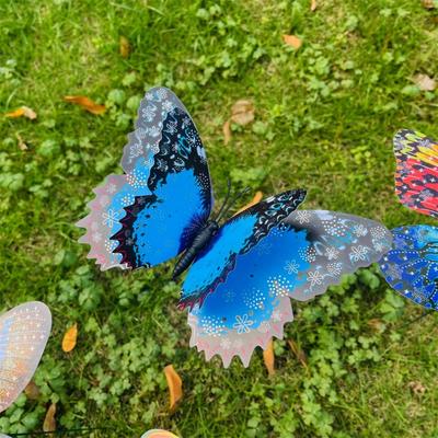 5pcs Large Garden Yard Planter Butterfly Colorful Waterproof 3D Butterfly Stakes Butterfly Double Layered Grounding Decoration
