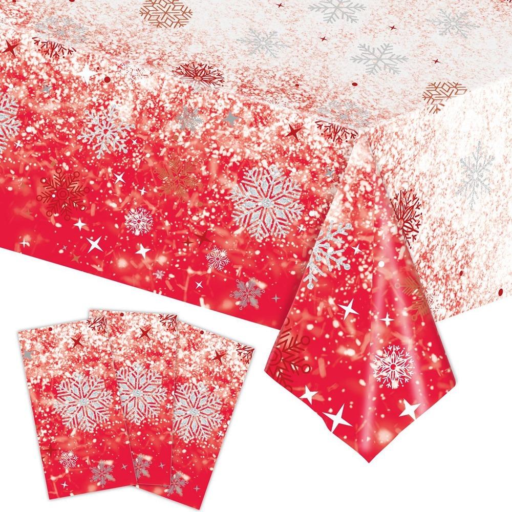 Plastic Christmas Tablecloth Bronzing Snowman Snowflake Disposable Tablecloths Disposable Table Decoration Table Cover Christmas