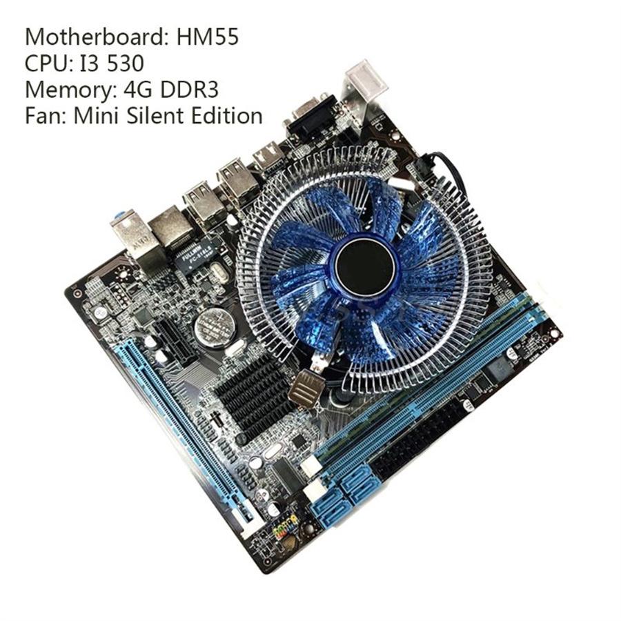 1 Set HM55 Computer Motherboard 4G Memory Cooler Fan Desktop Computer Mainboard  Assembly Accessories Kit  for I3 I5 I7 CPU
