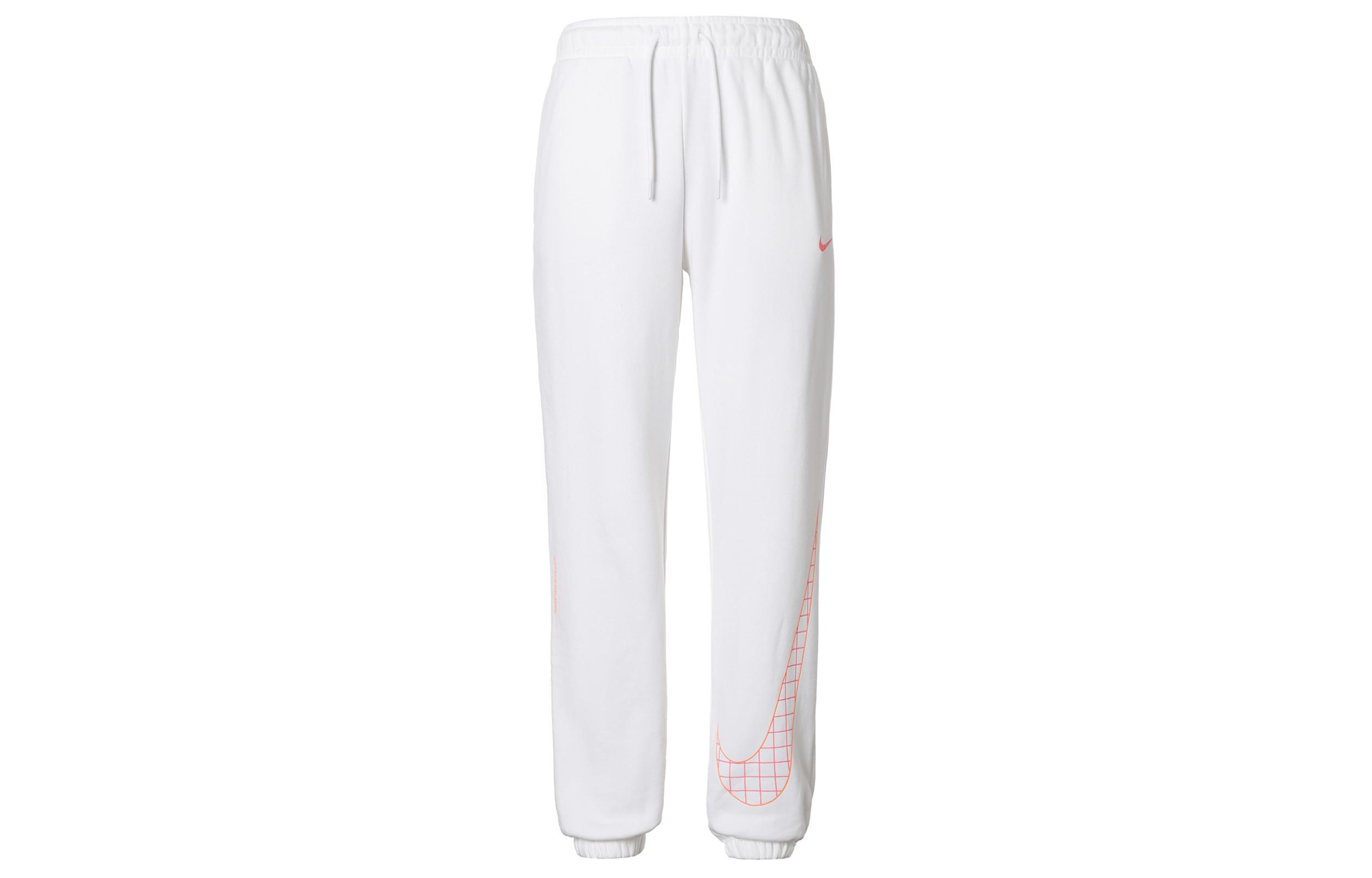 Nike Brand Logo Print Elastic Cuff Fleece Lined Casual Pants Women s White DO6956-100 XL