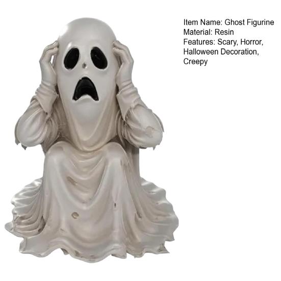 Yousheng Halloween Ghost Figurine, Scary Face Ghost Statue, Resin Spooky White Ghost Decoration for Indoor Home, Office, Desk