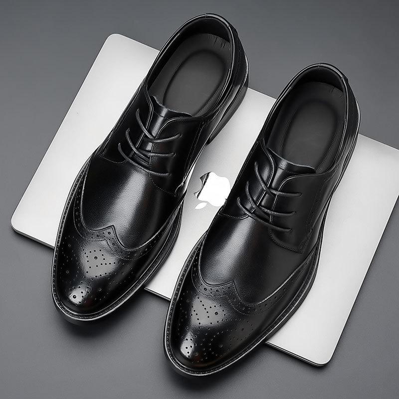 Leather shoes men's shoes leather high-end soft spring men's business dress suit leather shoes British style wedding shoes Brock shoes