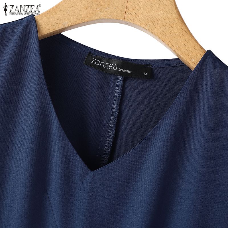 ZANZEA Elegancka damska sukienka casualowa z dekoltem w serek, krótkim rękawem, w kształcie litery A