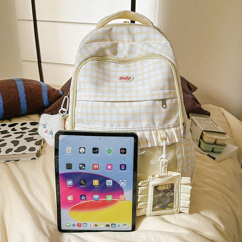 Girls Plaid Backpack Junior High School Student Schoolbag Children Large Capacity Backpack