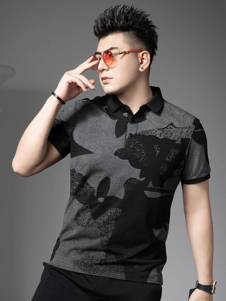 

European Summer Polo Shirt Short-Sleeved Men s 2025 New Trendy Printed Casual Lapel T-Shirt Men s Top M