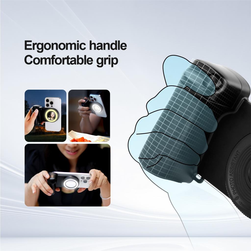 Magnetische Smartphone Handgreep met Afneembare 30M Bluetooth Afstandsbediening met Invullicht Anti-shake Selfie Handgreep Foto Beugel