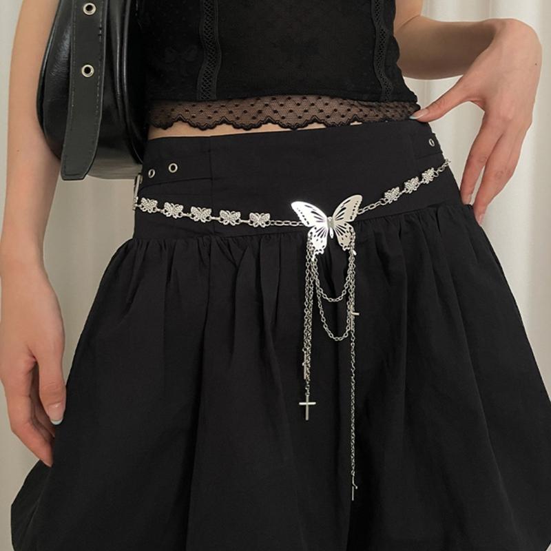 Fringed Butterfly Waist Chain Lustrous Metallic 2000s Belly Chain Belt for Female Fashion Waist Decors Women Body Jewelry