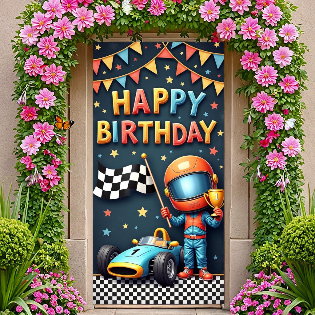 Cute Cartoon   Banner Racing Car Theme Celebration Banner for Play Area Decoration Outdoor Event Indoor