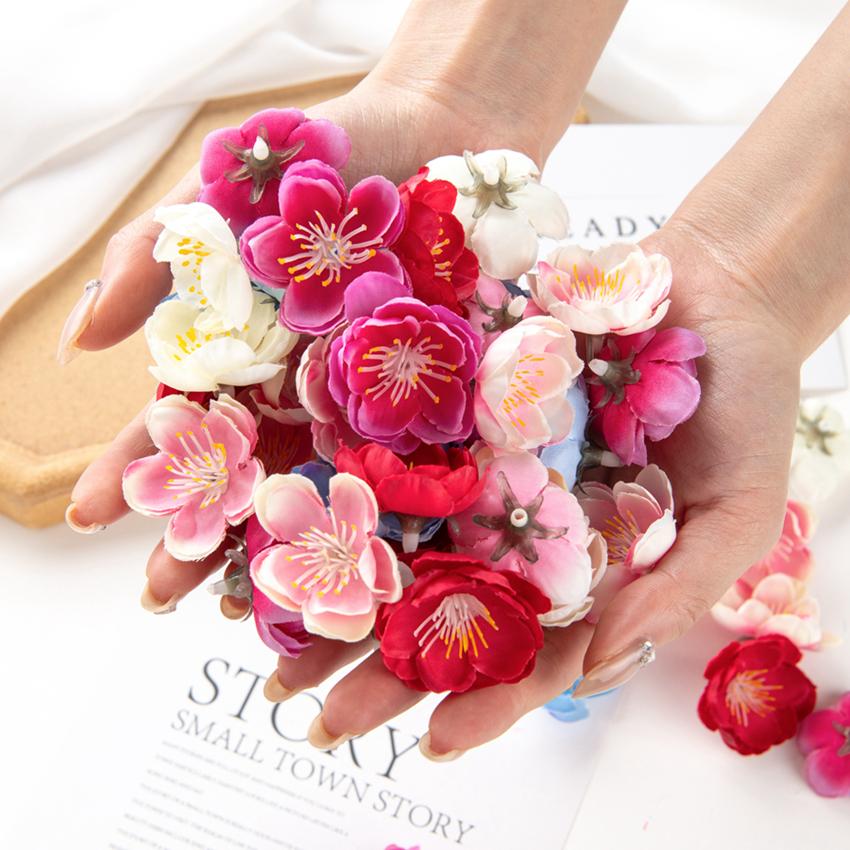 100Pcs Silk Cherry Blossoms for Home Decortion Scrapbooking Diy Wedding Christmas Craft Wreath Headdress Artificial Flowers Wall