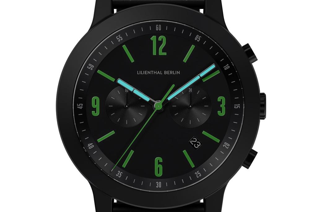 Lilianthal Berlin Chronograph Watch with Date Made in Model Black Men's Display, Germany, C02-004-B040C,