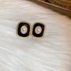New Square Black Enamel Oil Stud Earrings for Women Party Elegant Oval Imitation Pearl Charms Earrings Vintage Trendy Jewelry