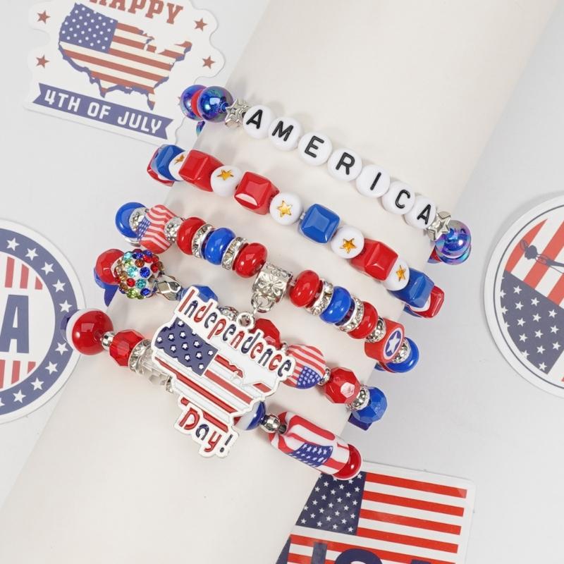 Artificial Crystal Bracelet Elastic Bracelet Independence Day Handmade Bracelet Stackable Bracelets for Adding Charm