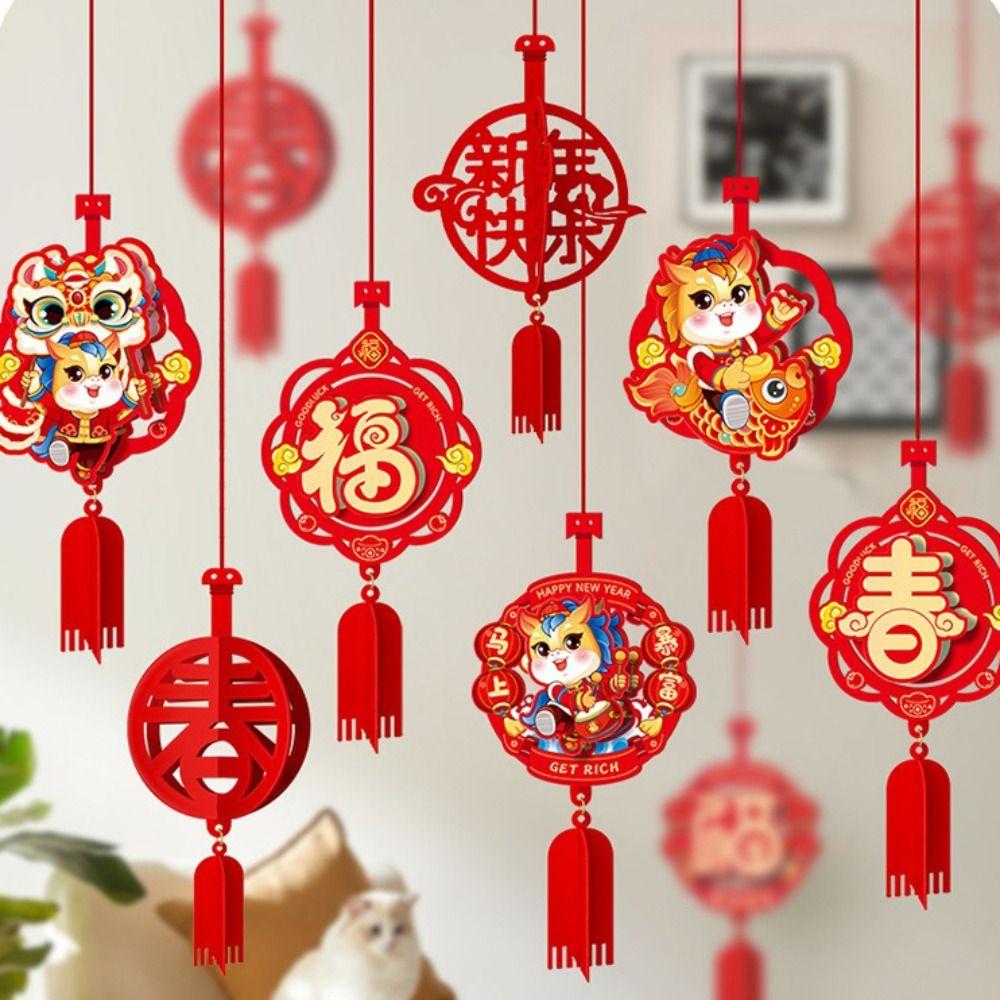 Red Color Blessing Character Pendant 3D Design New Year Ornament Holiday Atmosphere